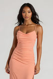 Sunset Sheath Spandex Spaghetti Straps Long Bridesmaid Dress with Slit