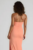 Sunset Sheath Spandex Spaghetti Straps Long Bridesmaid Dress with Slit