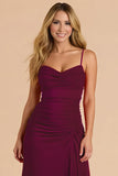 Cabernet Ruched Spaghetti Straps Long Bridesmaid Dress