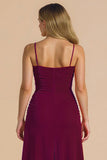 Cabernet Ruched Spaghetti Straps Long Bridesmaid Dress