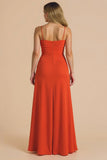 Cabernet Ruched Spaghetti Straps Long Bridesmaid Dress