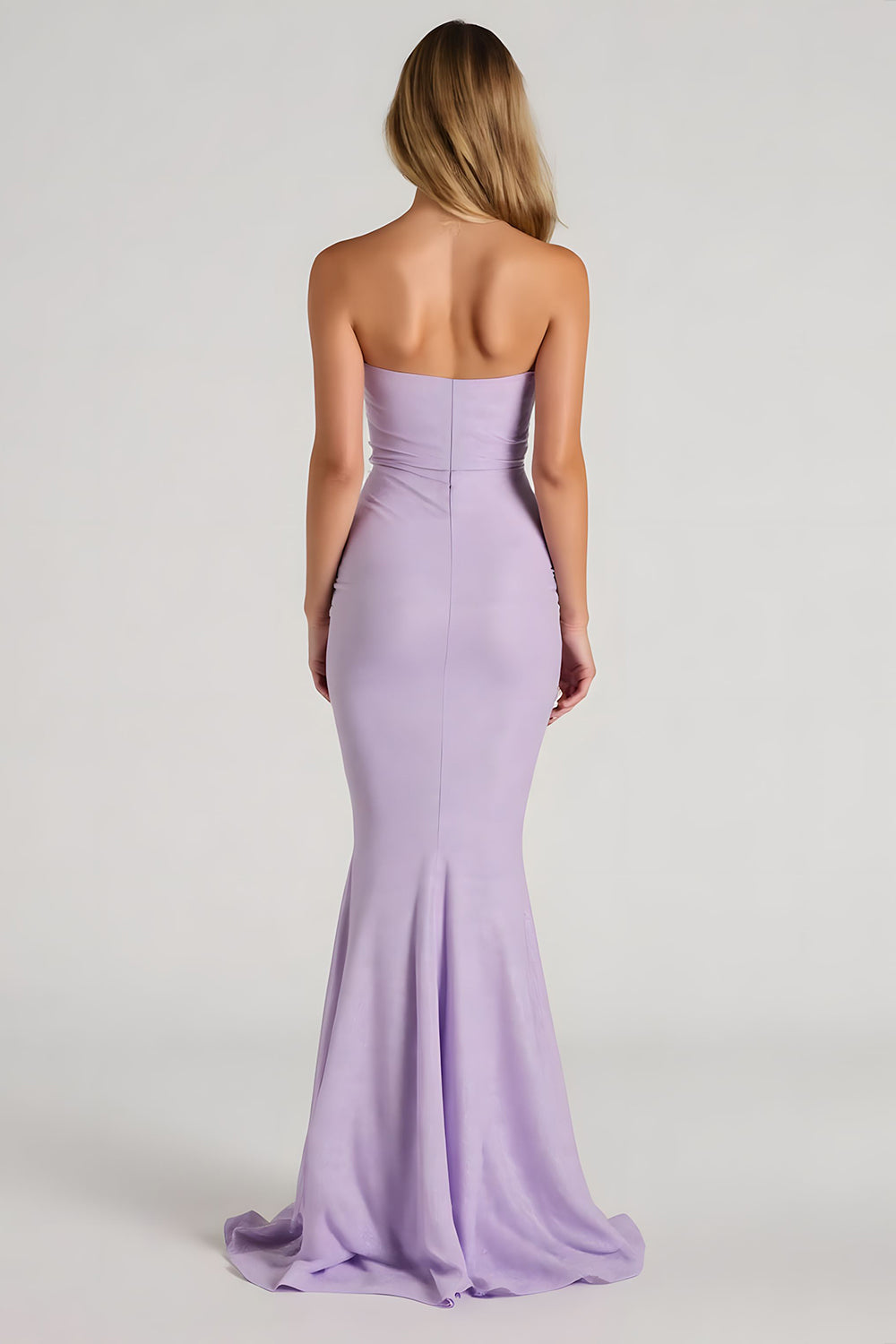 Lilac Mermaid Chiffon Strapless Long Bridesmaid Dress