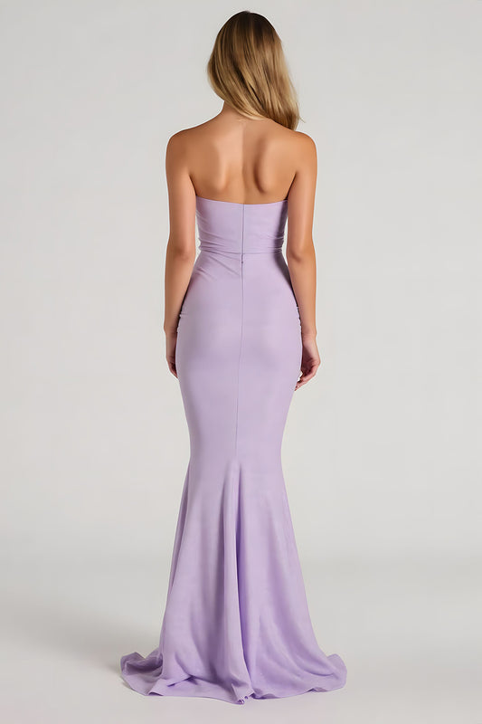 Lilac Mermaid Chiffon Strapless Long Bridesmaid Dress