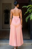 Sunset Chiffon A Line Pleated Spaghetti Straps Long Bridesmaid Dress