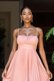 Sunset Chiffon A Line Pleated Spaghetti Straps Long Bridesmaid Dress