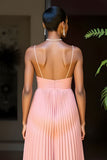 Sunset Chiffon A Line Pleated Spaghetti Straps Long Bridesmaid Dress
