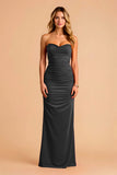 Black Sheath Strapless Ruched Long Bridesmaid Dress