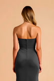 Black Sheath Strapless Ruched Long Bridesmaid Dress