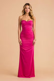 Black Sheath Strapless Ruched Long Bridesmaid Dress