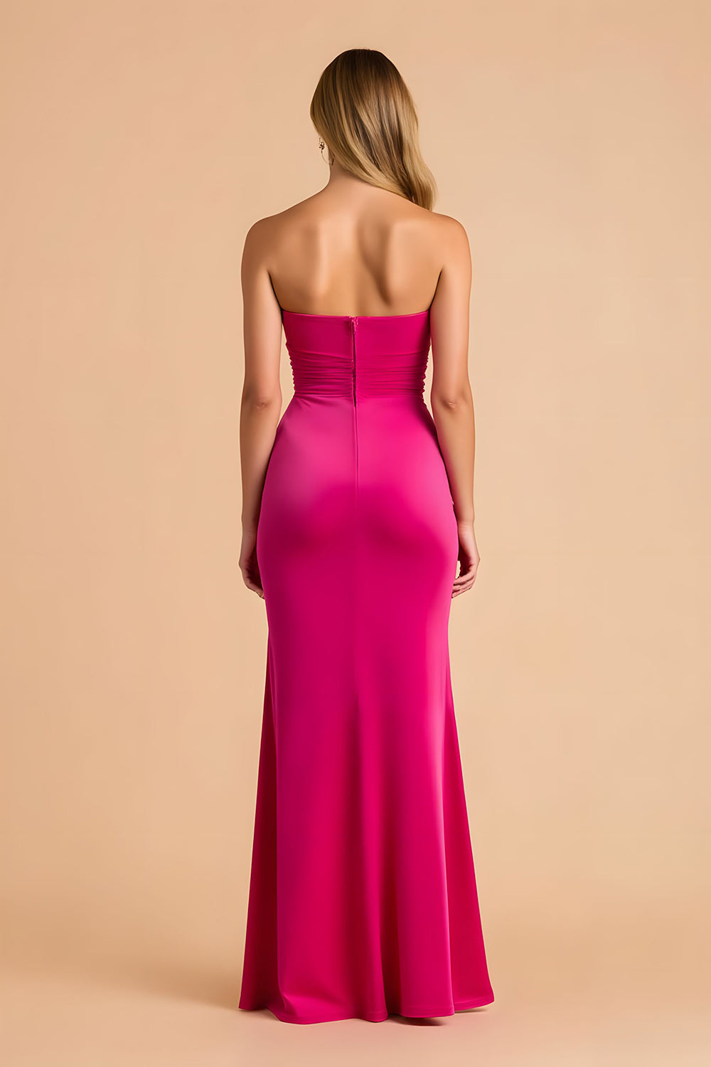 Black Sheath Strapless Ruched Long Bridesmaid Dress