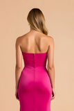 Black Sheath Strapless Ruched Long Bridesmaid Dress