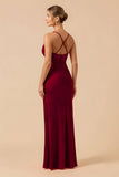 Cabernet Sheath Spaghetti Straps Long Bridesmaid Dress with Slit
