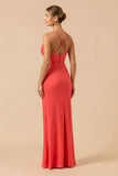 Cabernet Sheath Spaghetti Straps Long Bridesmaid Dress with Slit