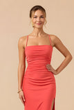 Cabernet Sheath Spaghetti Straps Long Bridesmaid Dress with Slit