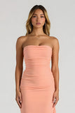 Sunset Sheath Chiffon Strapless Long Bridesmaid Dress with Ruffles