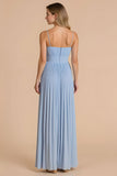 Light Blue A Line Chiffon Spaghetti Straps Long Bridesmaid Dress