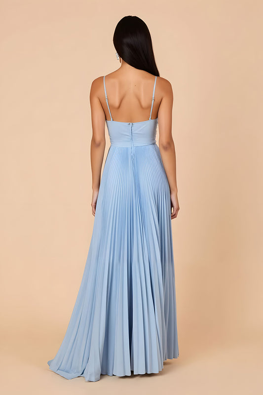 Light Blue Chiffon A Line Spaghetti Straps Long Bridesmaid Dress