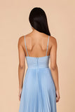 Light Blue Chiffon A Line Spaghetti Straps Long Bridesmaid Dress