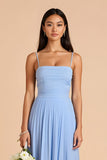 Light Blue A Line Chiffon Spaghetti Straps Long Bridesmaid Dress