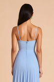 Light Blue A Line Chiffon Spaghetti Straps Long Bridesmaid Dress