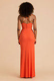 Orange Sheath Cut Out Ruched Long Bridesmaid Dress