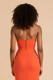 Orange Sheath Cut Out Ruched Long Bridesmaid Dress
