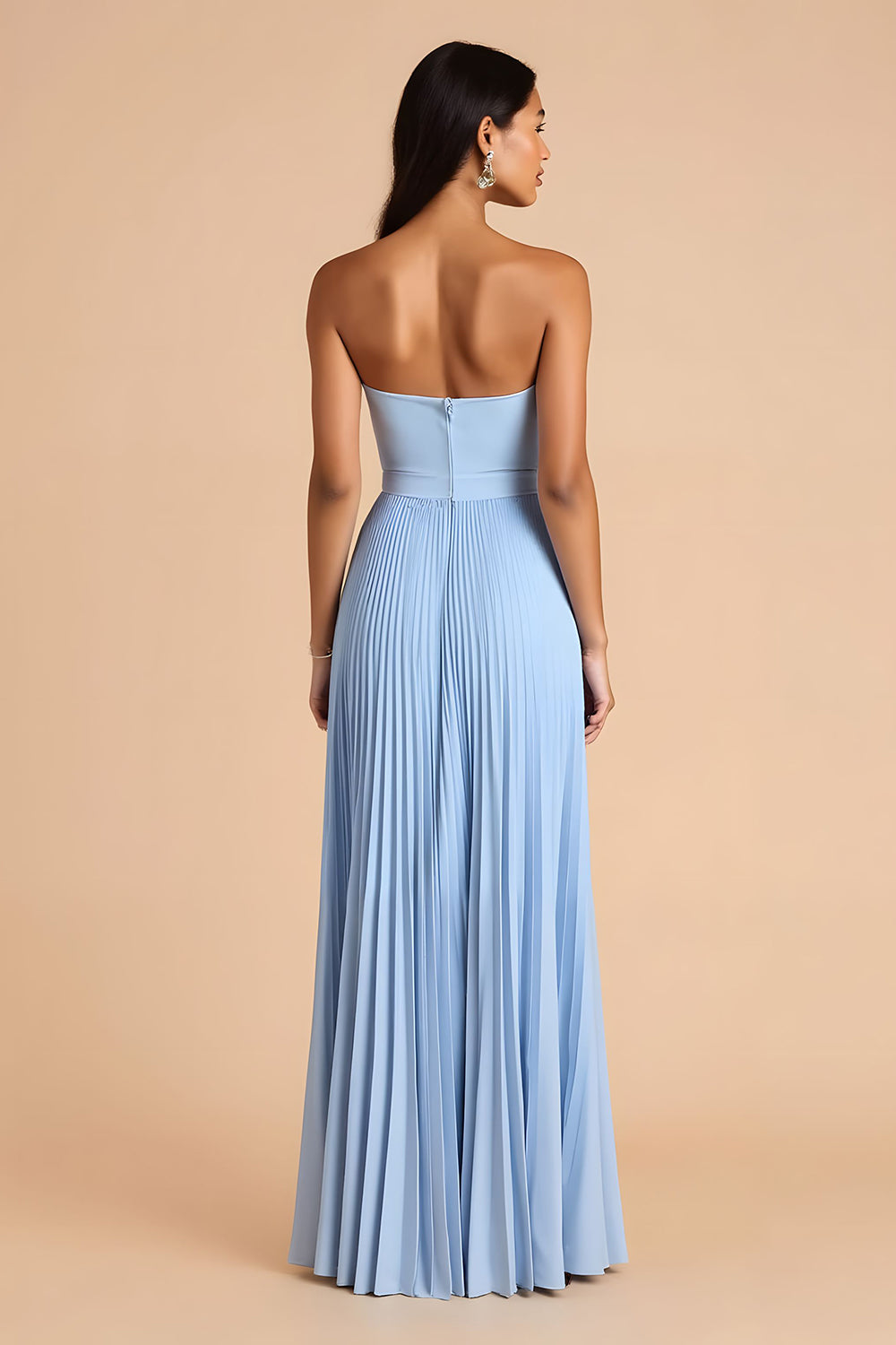 Sky Blue A Line Chiffon Pleated Spaghetti Straps Long Bridesmaid Dress