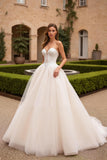 Ivory Sweetheart Ball Gown Tulle Sweep Train Wedding Dress