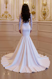 Ivory Long Sleeves Mermaid Sweep Train Vintage Wedding Dress with Lace