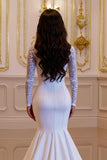 Ivory Long Sleeves Mermaid Sweep Train Vintage Wedding Dress with Lace