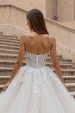 Ivory Corset Ball Gown Sweep Train Wedding Dress with Lace