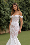 Lace Ivory Mermaid Off the Shoulder Sweep Train Wedding Dress