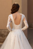 V-Neck Backless Ivory Long Sleeves Wedding Dress with Lace