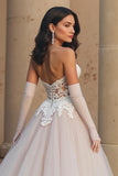 Sweetheart Ivory A Line Sweep Train Wedding Dress with Lace