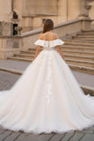 Ruched Ivory Ruffled A Line Sweep Train Wedding Dress with Lace