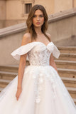 Ruched Ivory Ruffled A Line Sweep Train Wedding Dress with Lace