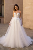 Sweetheart Corset Ivory Sweep Train Wedding Dress with Lace