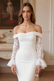 Ruffled Ivory Mermaid Sweep Train Wedding Dress with Lace