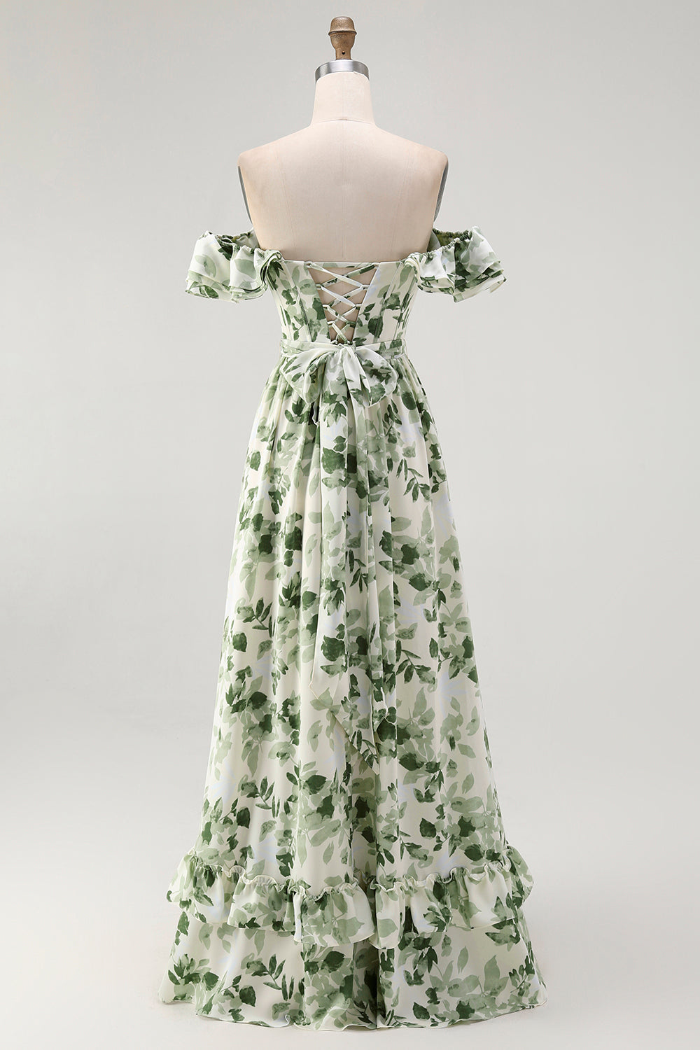 Zapakasa Women Green Floral A-Line Long Wedding Guest Dress with Slit Chiffon Off the Shoulder A-Line Bridesmaid Dress with Ruffles Zapakasa Women Green Floral A-Line Long Wedding Guest Dress with Slit Chiffon Off the Shoulder A-Line Bridesmaid Dress with Ruffles