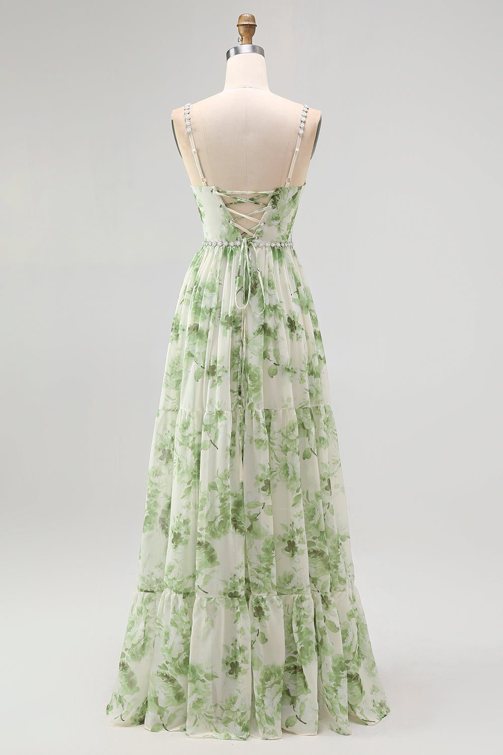 Zapakasa Women Green Floral Chiffon Long Wedding Guest Dress with Slit A Line Spaghetti Straps Bridesmaid Dress with Pearls Zapakasa Women Green Floral Chiffon Long Wedding Guest Dress with Slit A Line Spaghetti Straps Bridesmaid Dress with Pearls