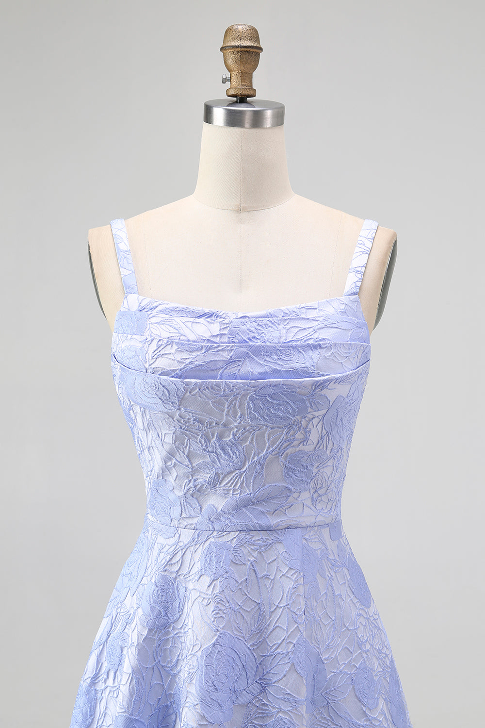 Blue Floral Spaghetti Straps A-Line Long Wedding Guest Dress with Slit