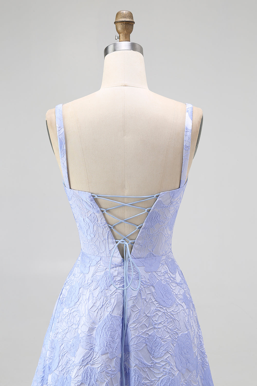 Blue Floral Spaghetti Straps A-Line Long Wedding Guest Dress with Slit