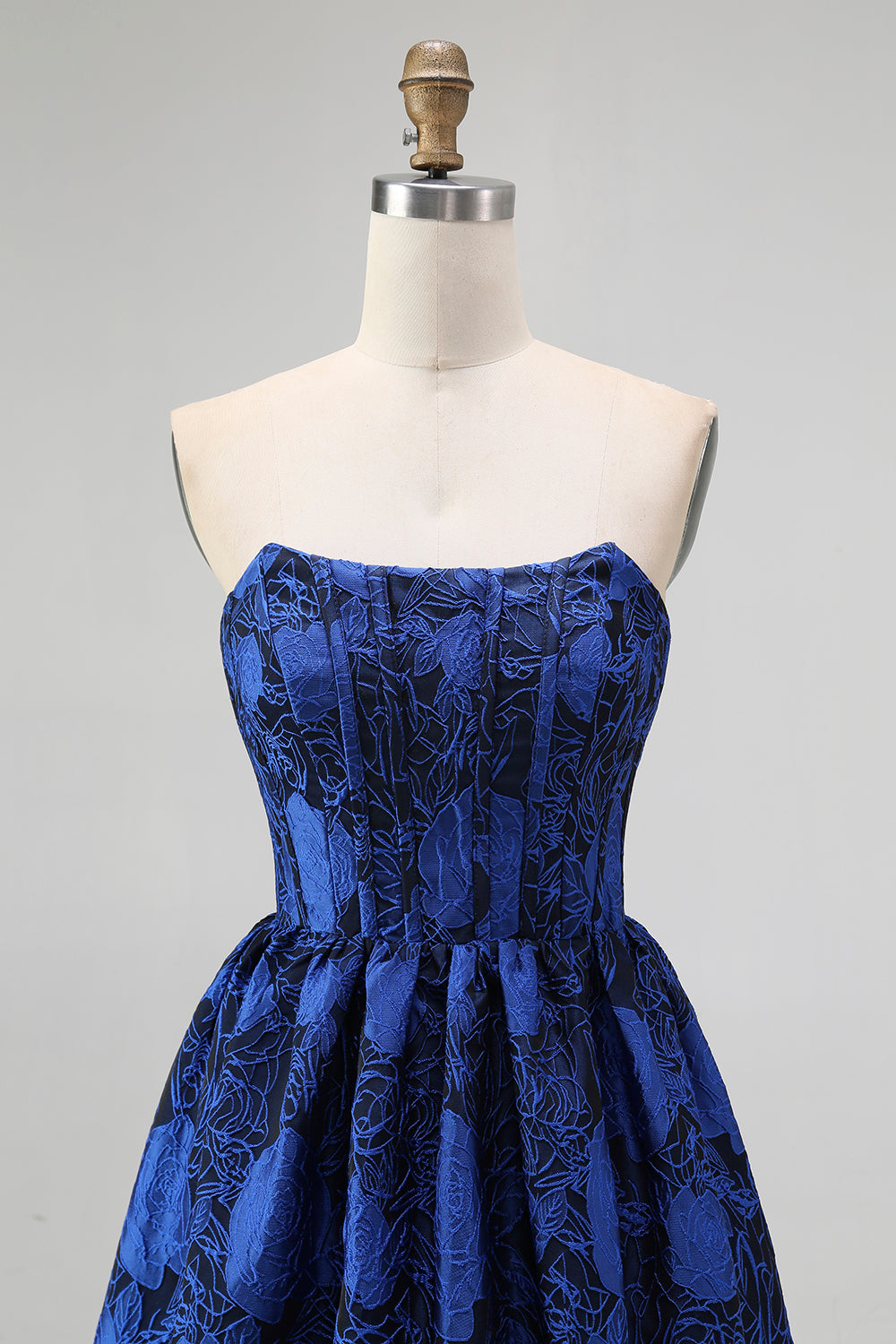 Dark Blue Floral Sweetheart A-Line Long Corset Wedding Guest Dress