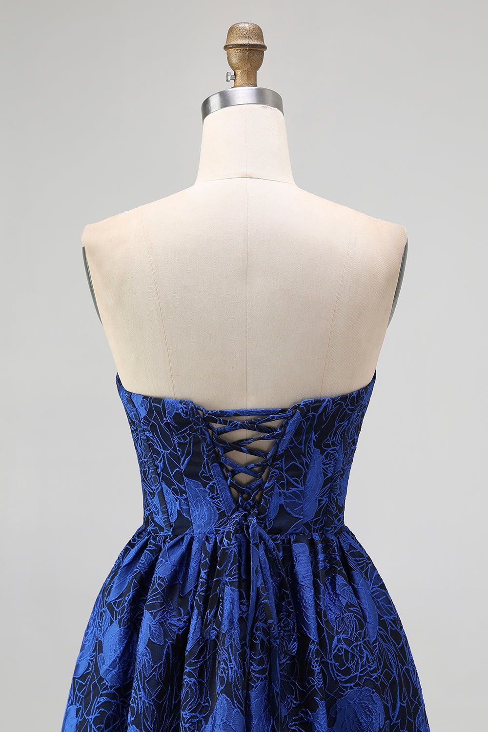 Dark Blue Floral Sweetheart A-Line Long Corset Wedding Guest Dress