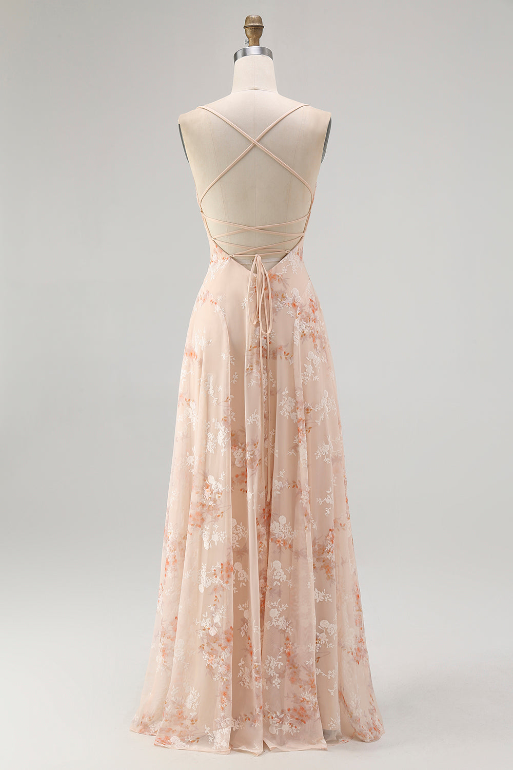 Zapakasa Women Champagne Floral Chiffon Ruched Long Wedding Guest Dress Spaghetti Straps A-Line Bridesmaid Dress Zapakasa Women Champagne Floral Chiffon Ruched Long Wedding Guest Dress Spaghetti Straps A-Line Bridesmaid Dress