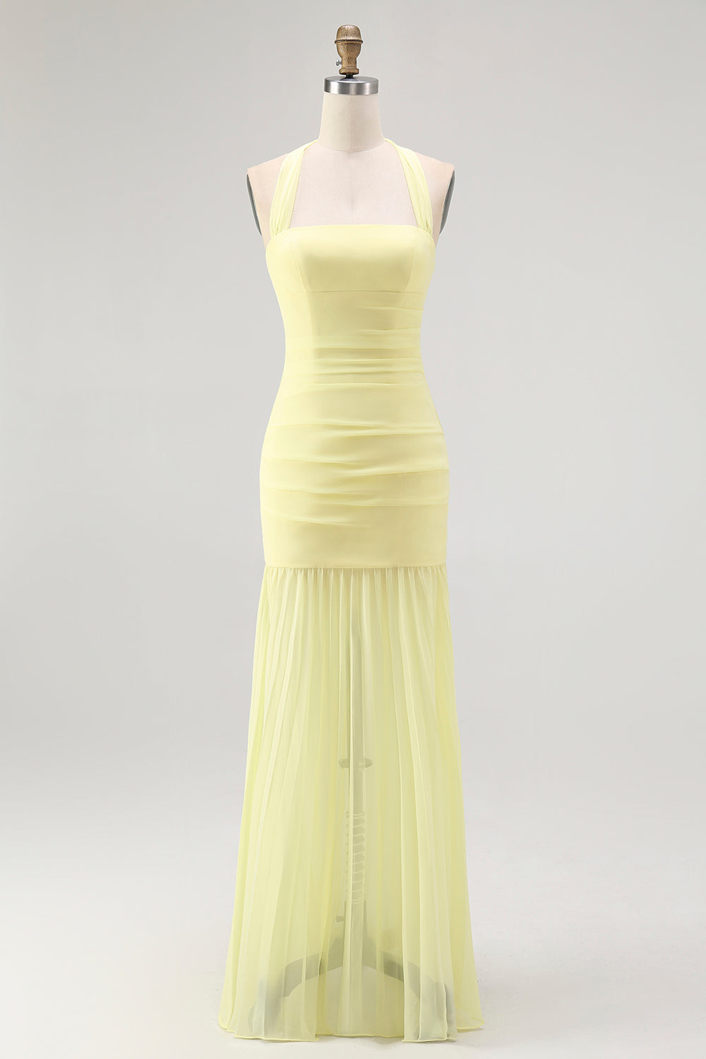 Simple Yellow Halter Chiffon Sheath Long Wedding Guest Dress