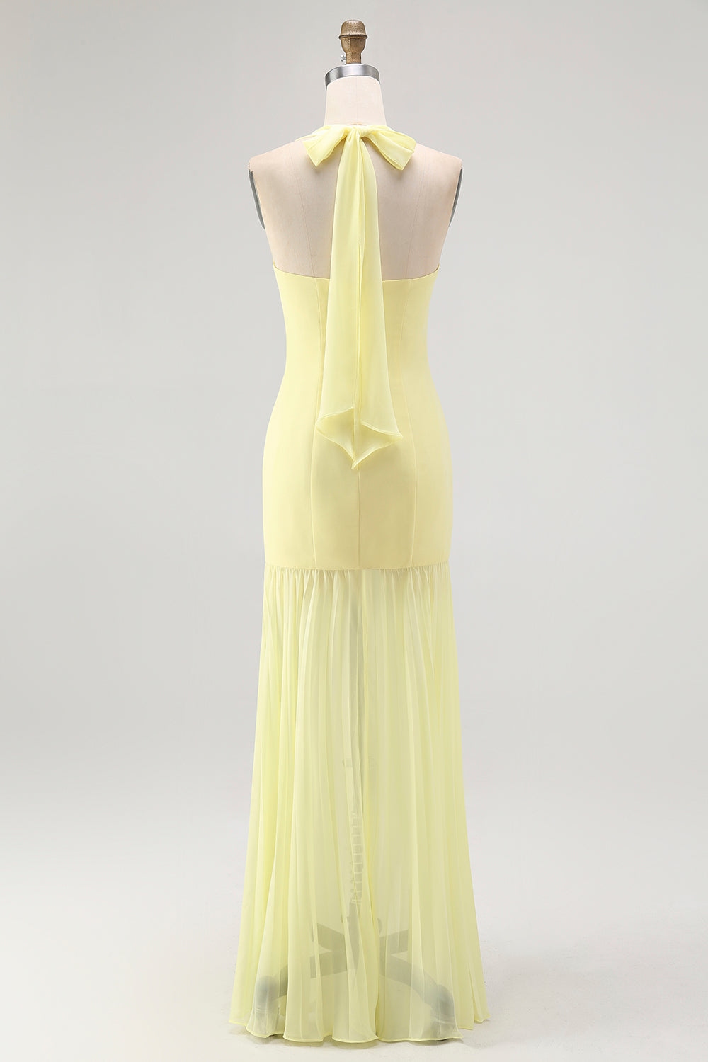 Simple Yellow Halter Chiffon Sheath Long Wedding Guest Dress