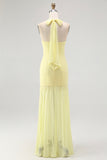 Simple Yellow Halter Chiffon Sheath Long Wedding Guest Dress