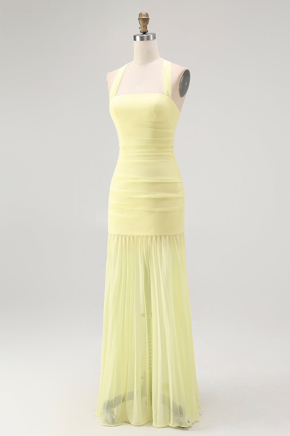 Simple Yellow Halter Chiffon Sheath Long Wedding Guest Dress