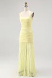Simple Yellow Halter Chiffon Sheath Long Wedding Guest Dress